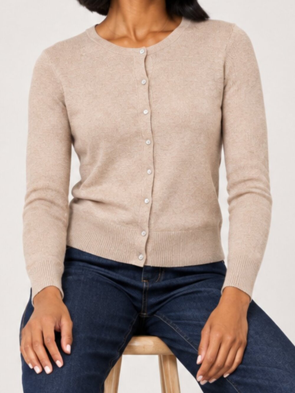 A New Day Beige Cardigan Women's Large 100% Cotton Button Front Sweater
